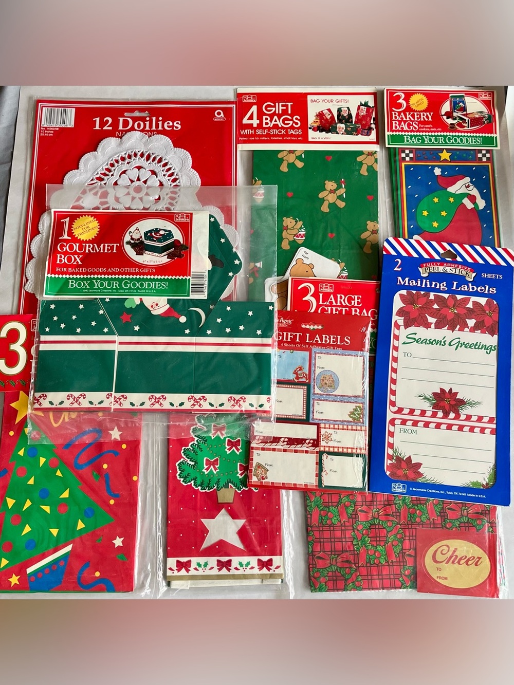 Vintage 80's 90's Christmas Paper Gift Bags Boxes Tags Decor - Bundle of 9